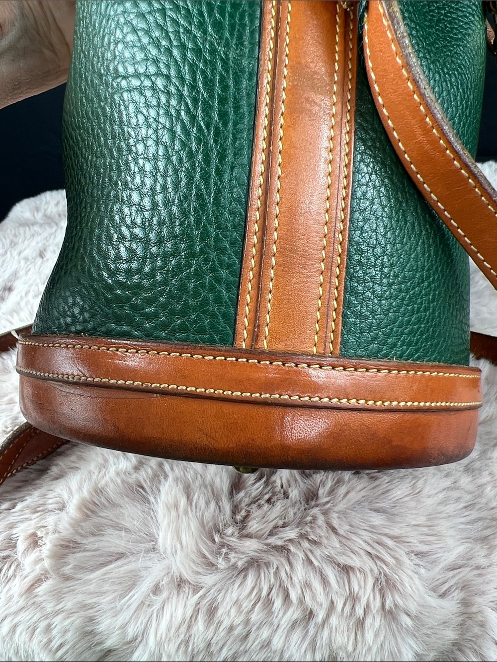 Dooney & Bourke Green and Brown Pebbled Leather Drawstring Crossbody Bag - Picture 10 of 12